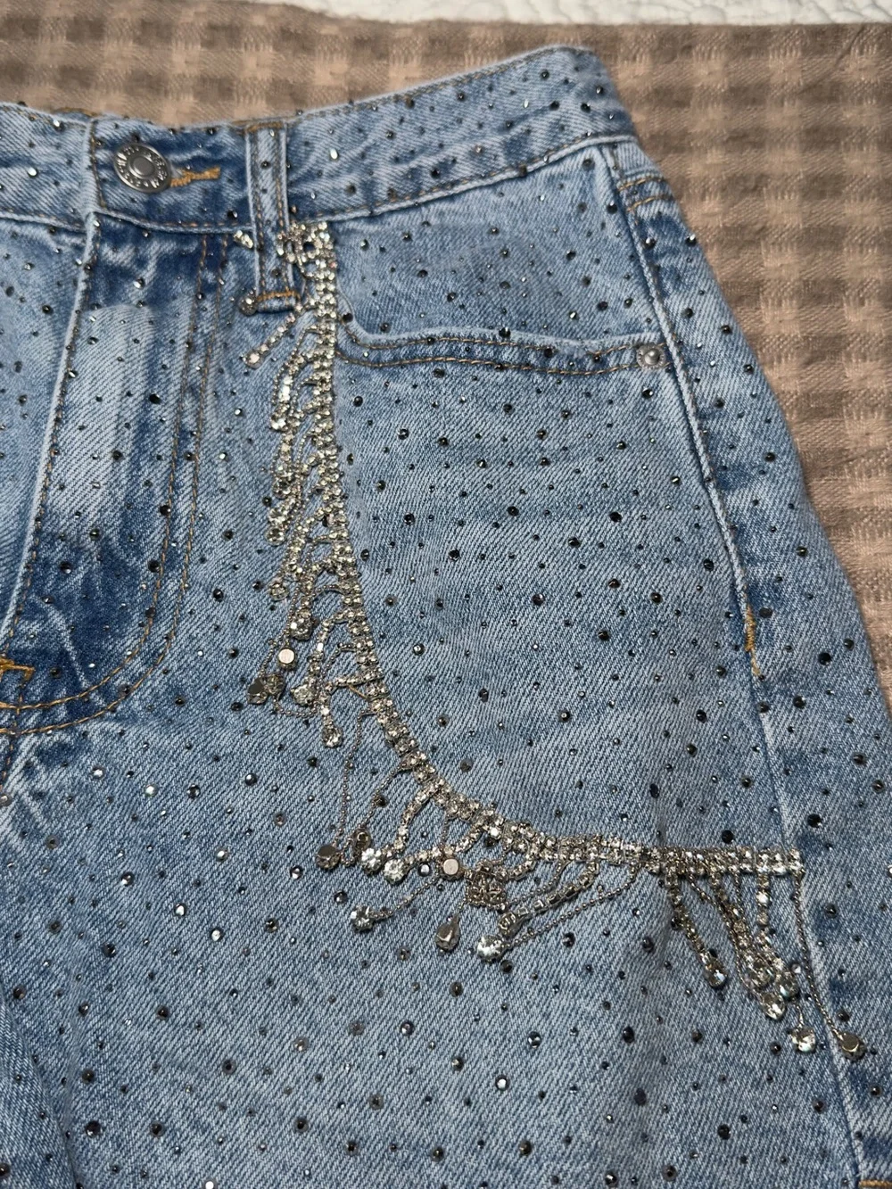 Forever 21 Light Blue Rhinestone Denim Shorts